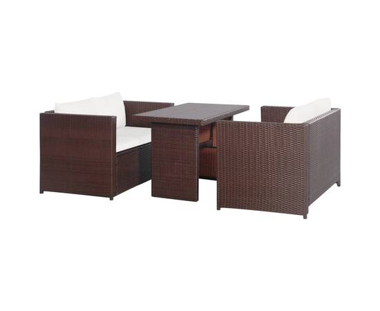 Set mobilier bistro cu perne, 3 piese, maro, poliratan