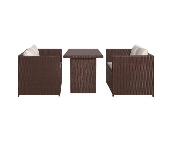 Set mobilier bistro cu perne, 3 piese, maro, poliratan, 2 image