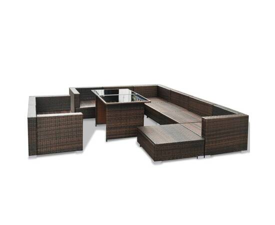 Set mobilier de grădină cu perne, 10 piese, maro, poliratan, 4 image