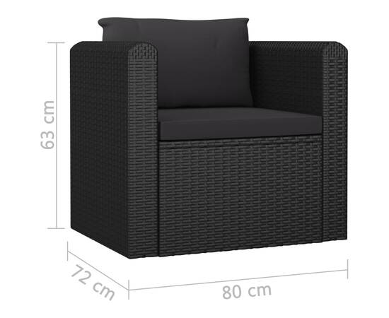 Set mobilier de grădină cu perne, 10 piese, negru, poliratan, 11 image