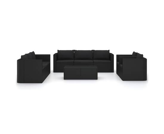 Set mobilier de grădină cu perne, 10 piese, negru, poliratan, 3 image