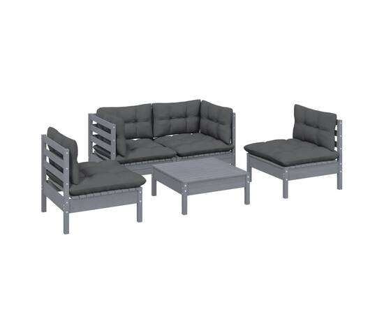 Set mobilier de grădină cu perne, 5 piese, lemn masiv de pin, 3 image