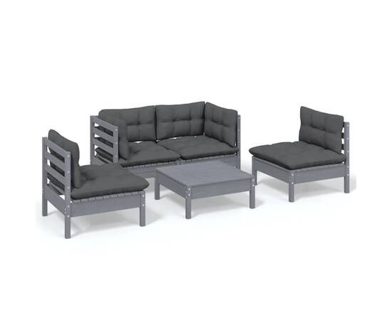 Set mobilier de grădină cu perne, 5 piese, lemn masiv de pin, 2 image