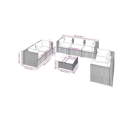 Set mobilier de grădină cu perne, 8 piese, maro, poliratan, 9 image