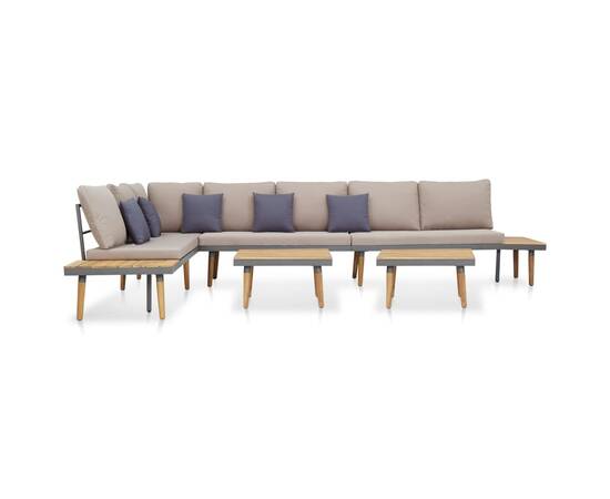 Set mobilier grădină 7 locuri, perne, maro, lemn masiv acacia, 3 image