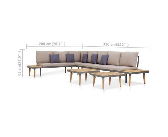 Set mobilier grădină 7 locuri, perne, maro, lemn masiv acacia, 8 image