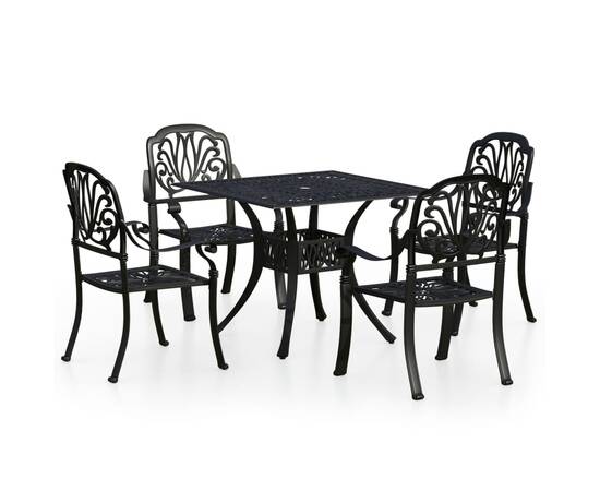 Set mobilier bistro, 5 piese, negru, aluminiu turnat, 2 image