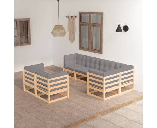 Set mobilier de grădină, 7 piese, cu perne, lemn masiv de pin