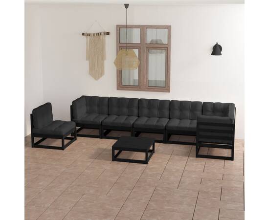 Set mobilier de grădină cu perne, 8 piese, lemn masiv de pin