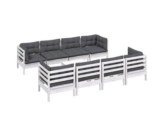 Set mobilier de grădină cu perne, 9 piese, lemn masiv de pin, 3 image