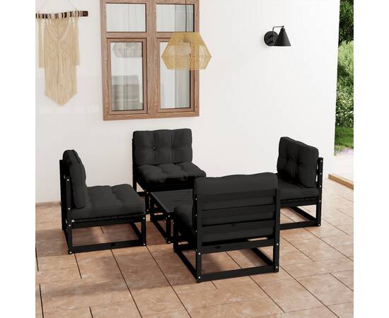 Set mobilier grădină cu perne, 5 piese, lemn masiv pin