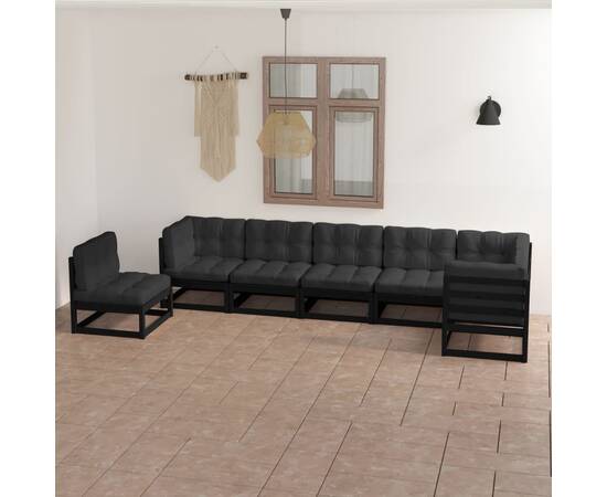 Set mobilier grădină cu perne, 7 piese, lemn masiv pin