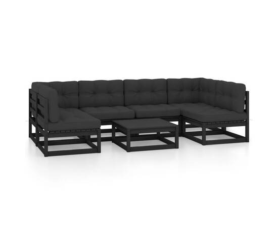 Set mobilier grădină cu perne, 7 piese,negru, lemn masiv pin, 2 image