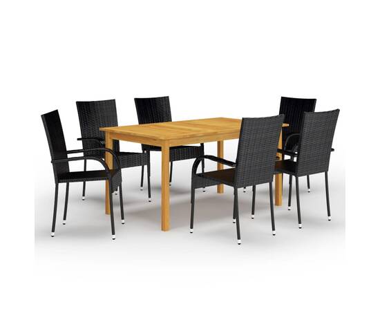 Set mobilier pentru grădină, 7 piese, negru