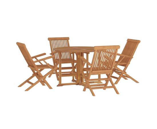 Set de mobilier de exterior pliabil, 5 piese, lemn masiv de tec, 3 image