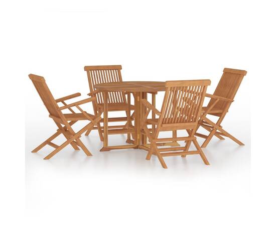 Set de mobilier de exterior pliabil, 5 piese, lemn masiv de tec, 2 image