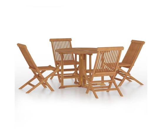 Set de mobilier de exterior pliabil, 5 piese, lemn masiv de tec, 2 image