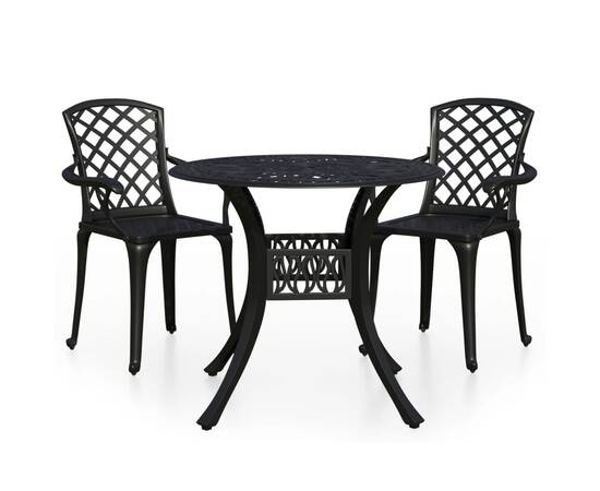 Set mobilier bistro, 3 piese, negru, aluminiu turnat, 2 image