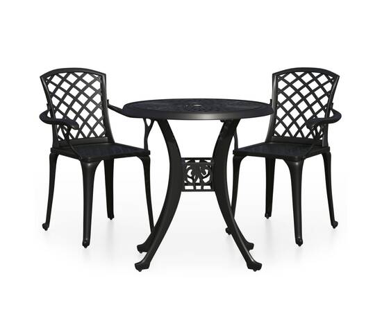 Set mobilier bistro, 3 piese, negru, aluminiu turnat, 2 image