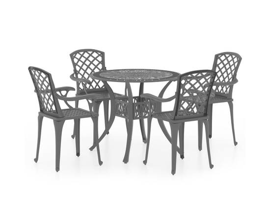 Set mobilier bistro, 5 piese, negru, aluminiu turnat, 2 image