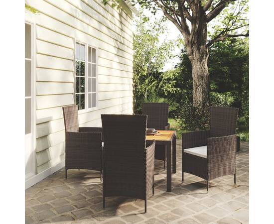 Set mobilier de exterior cu perne, 5 piese, negru, poliratan