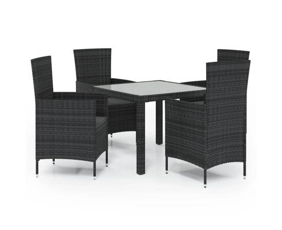 Set mobilier de exterior cu perne, 5 piese, negru, poliratan, 2 image