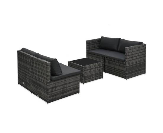 Set mobilier de grădină cu perne, 5 piese, gri, poliratan, 4 image