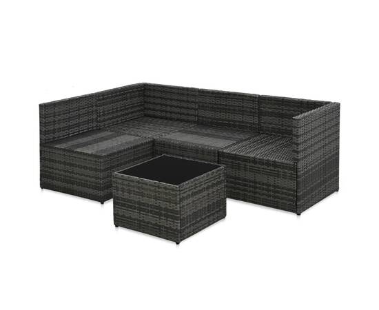 Set mobilier de grădină cu perne, 5 piese, gri, poliratan, 5 image