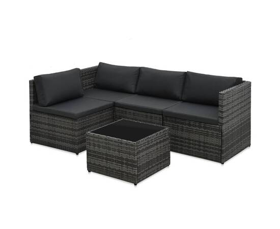 Set mobilier de grădină cu perne, 5 piese, gri, poliratan, 3 image