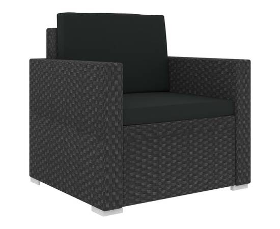 Set mobilier de grădină cu perne, 6 piese, negru, poliratan, 8 image