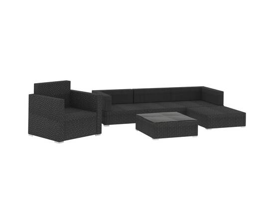 Set mobilier de grădină cu perne, 6 piese, negru, poliratan, 3 image