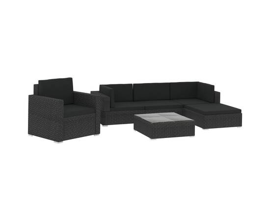 Set mobilier de grădină cu perne, 6 piese, negru, poliratan, 2 image