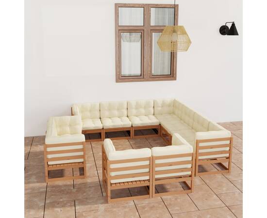 Set mobilier grădină & perne 11 piese maro miere lemn masiv pin