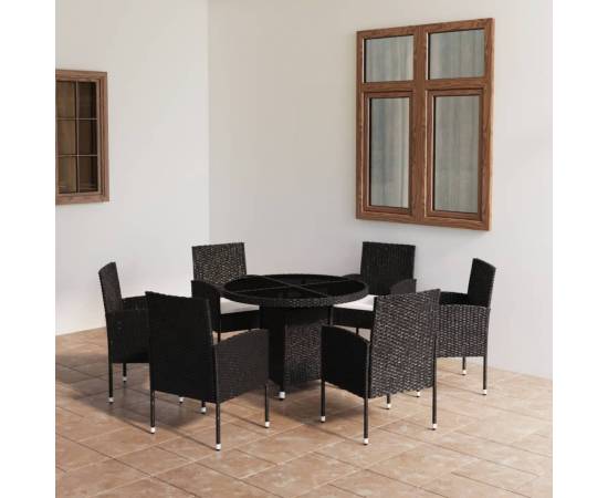 Set mobilier de grădină, 7 piese, negru, poliratan