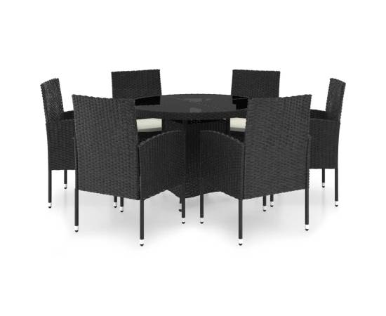 Set mobilier de grădină, 7 piese, negru, poliratan, 2 image