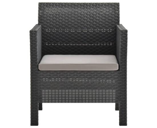 Set mobilier de grădină cu perne, 3 piese, antracit, pp ratan, 4 image