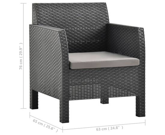 Set mobilier de grădină cu perne, 3 piese, antracit, pp ratan, 10 image