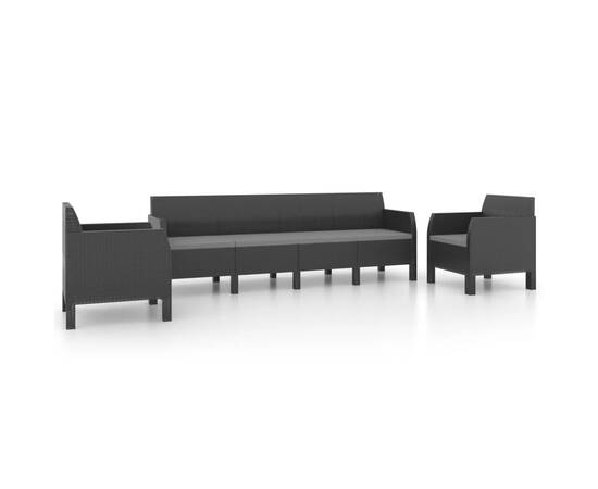 Set mobilier de grădină cu perne, 3 piese, antracit, pp ratan, 2 image