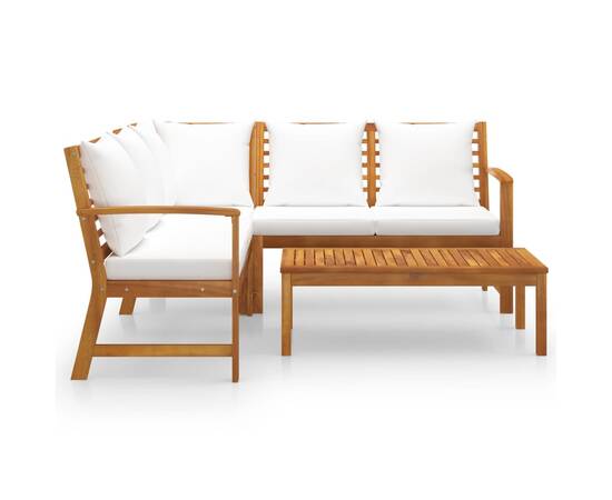 Set mobilier de grădină cu perne crem, 4 piese, lemn de acacia, 3 image