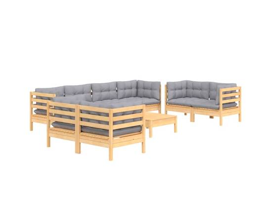 Set mobilier grădină cu perne gri, 9 piese, lemn masiv pin, 3 image