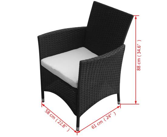 Set mobilier de exterior cu perne, 9 piese, negru, poliratan, 8 image