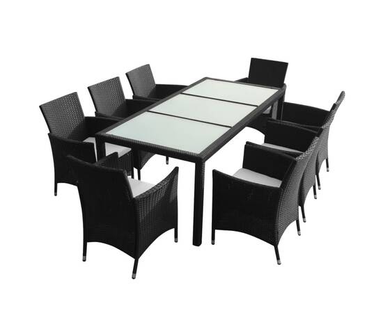 Set mobilier de exterior cu perne, 9 piese, negru, poliratan, 2 image