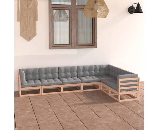 Set mobilier de grădină, 7 piese, cu perne, lemn masiv de pin