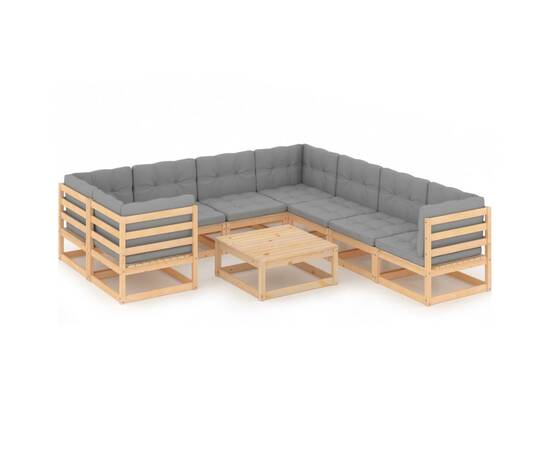 Set mobilier de grădină, 9 piese, cu perne, lemn masiv de pin