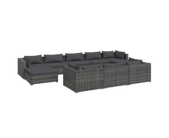 Set mobilier de grădină cu perne, 10 piese, gri, poliratan, 2 image