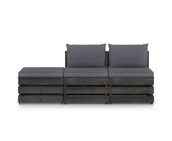 Set mobilier de grădină cu perne, 3 piese, gri, lemn tratat, 2 image