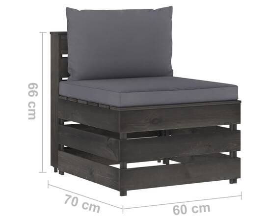 Set mobilier de grădină cu perne, 3 piese, gri, lemn tratat, 9 image