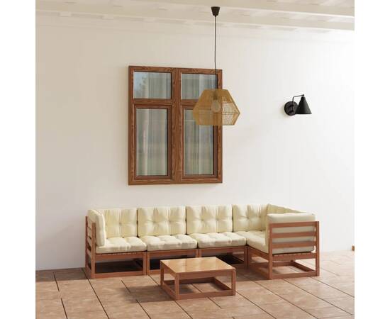 Set mobilier de grădină cu perne, 6 piese, lemn masiv pin