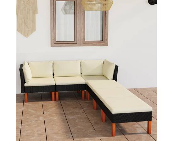 Set mobilier de grădină cu perne, 6 piese, negru, poliratan