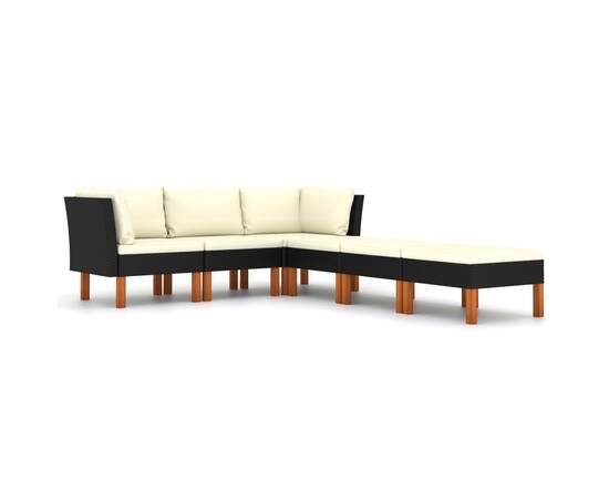 Set mobilier de grădină cu perne, 6 piese, negru, poliratan, 2 image